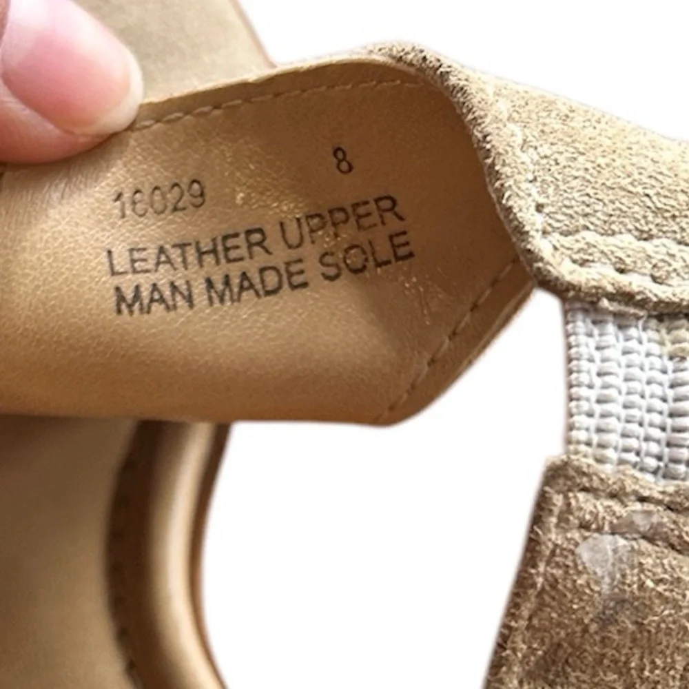 Barbara Barbiere Wedge Brown Tan Suede with Strap Sandals Size 8